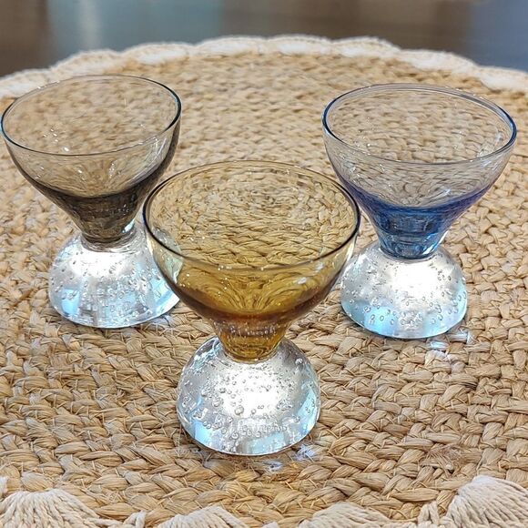 Colored Cordial Shot Glass Controlled Bubble Base Set of 3 Glasses - Picture 9 of 9